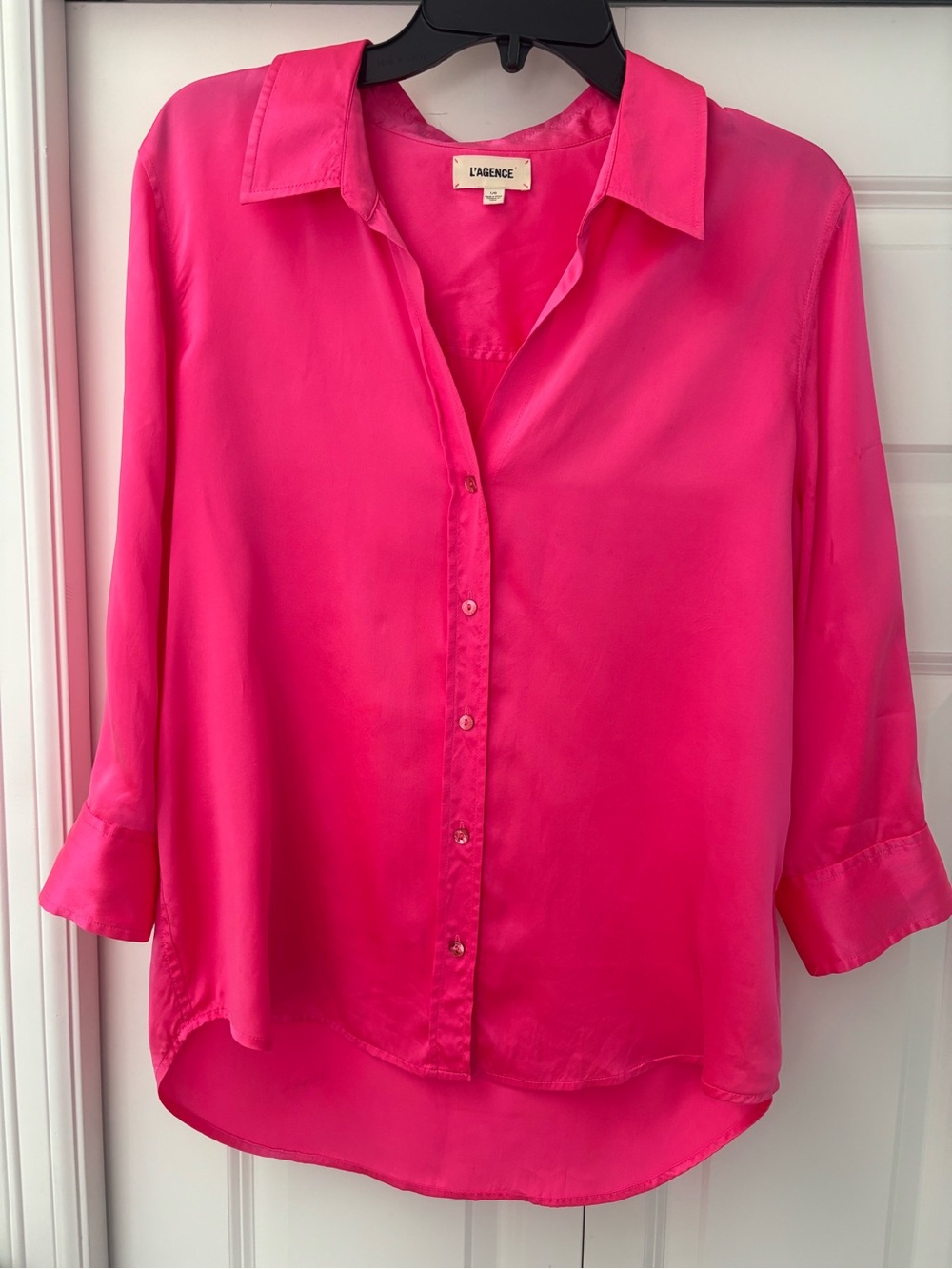 L'AGENCE Vibrant Hot Pink Silk Button-Down Shirt